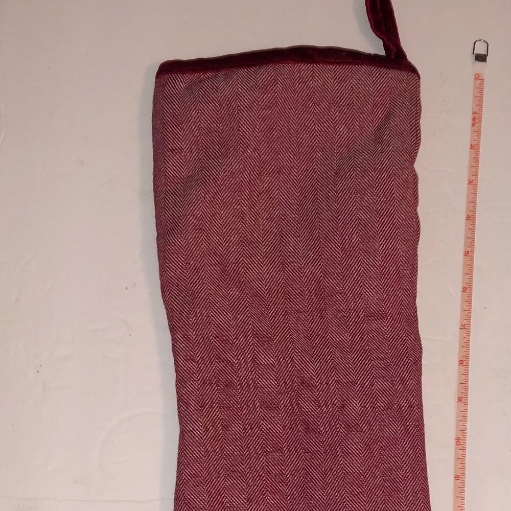 Christmas Stocking Holiday solid Red Denim with velvet 19” Pre-owned
